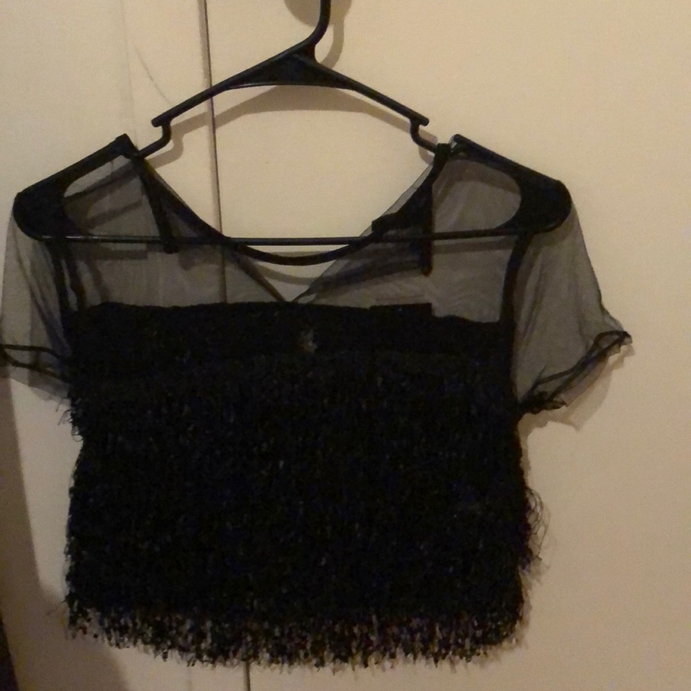 Fringe Mesh Crop Top - Picture 2 of 4